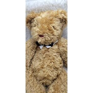 Vermont Teddy Bear Brown Jointed 16" Black Bow Tie Stuffed Plush Vintage 90's